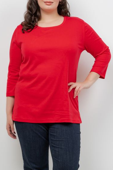Tops Red Cotton 3/4 Sleeve Tee