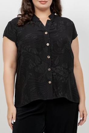 Solid Black Silk Cap Sleeve Blouse