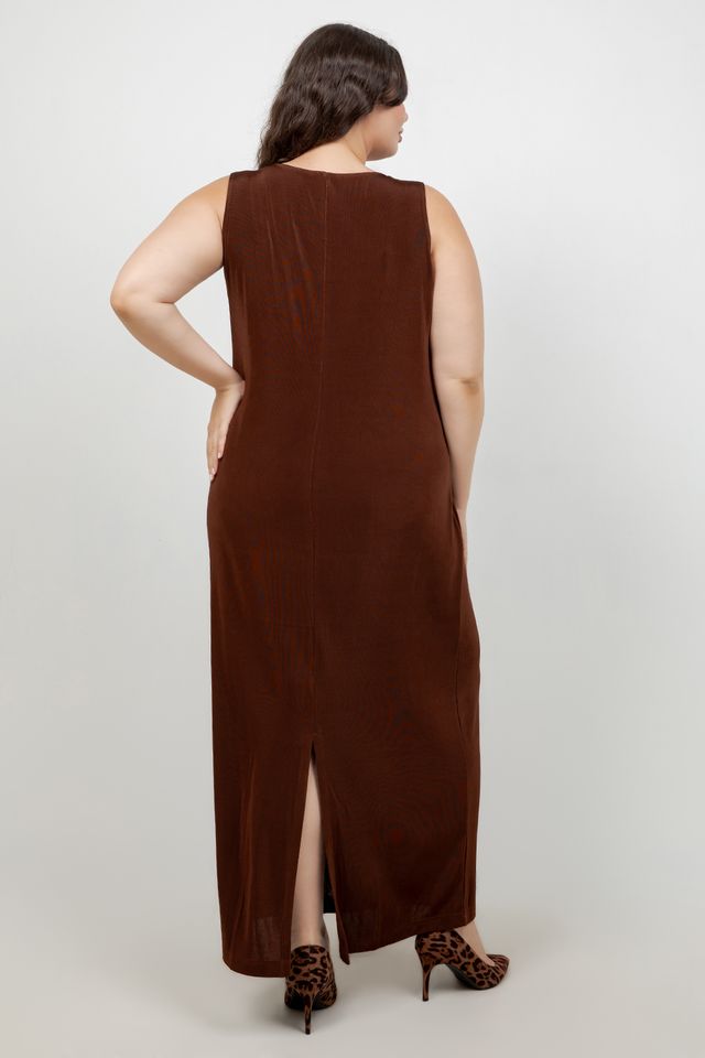 Vikki Vi Classic Bronze Jewel Neckline Maxi Dress