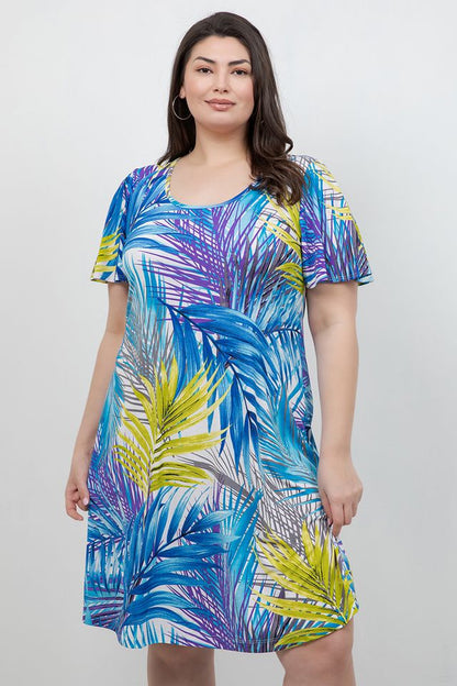 Dresses Vikki Vi Jersey Blue Tropical T-Shirt Dress