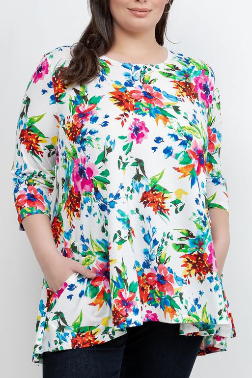 Tops Vikki Vi Jersey Spring Floral Pocket Swing Tunic