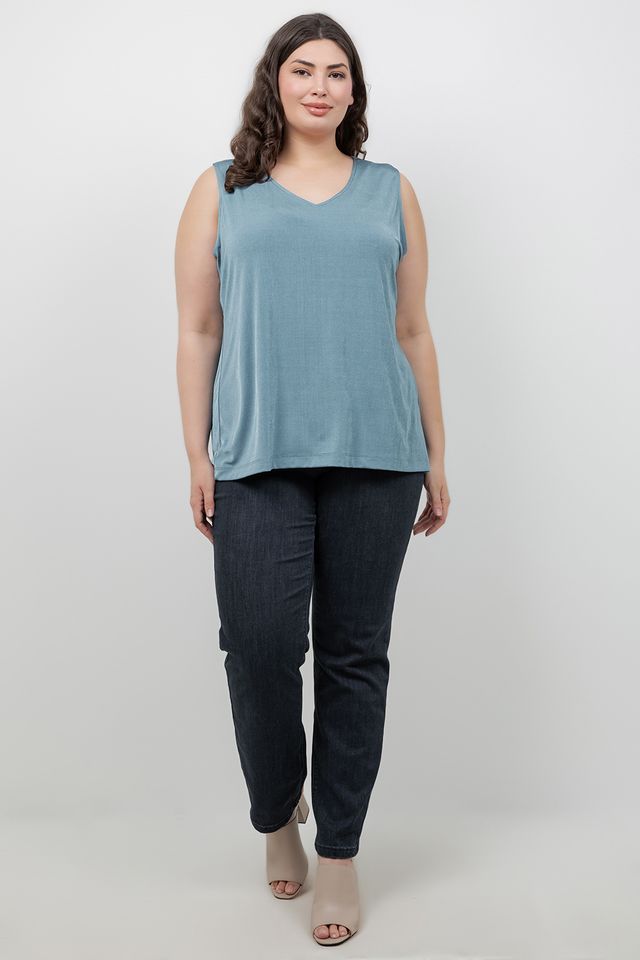 Tops Vikki Vi Silky Classic Blue Sage V-Neck Tank