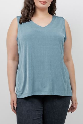 Tops Vikki Vi Silky Classic Blue Sage V-Neck Tank