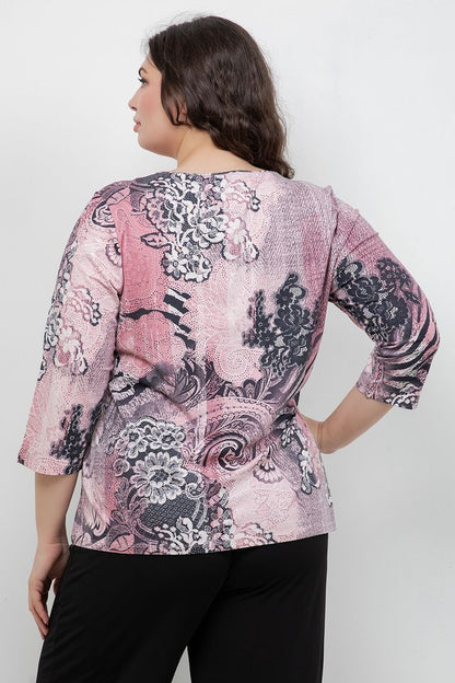 Tops Floral Pink Paisley 3/4 Sleeve Top