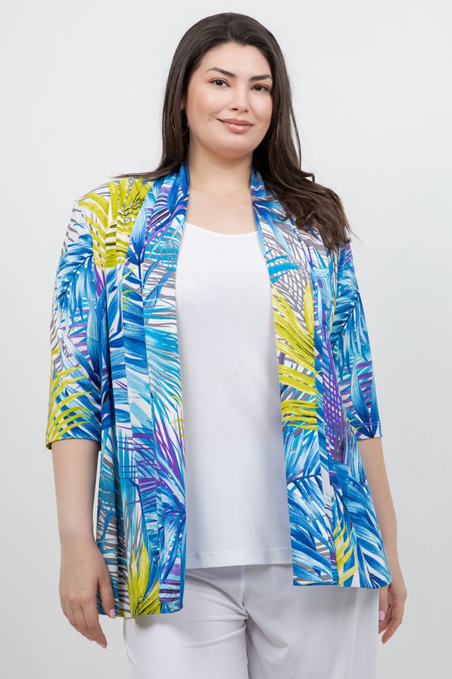 Jackets Vikki Vi Jersey Blue Tropical 3/4 Kimono Jacket