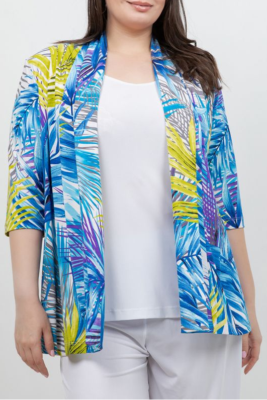Jackets Vikki Vi Jersey Blue Tropical 3/4 Kimono Jacket