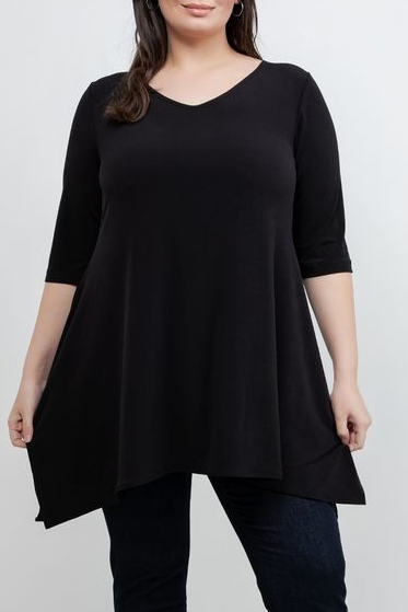 Tops Vikki Vi Jersey Black Handkerchief Tunic