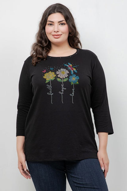Tops Faithful Flower 3/4 Sleeve Tee