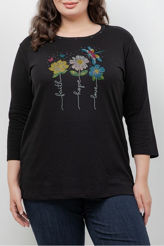 Tops Faithful Flower 3/4 Sleeve Tee