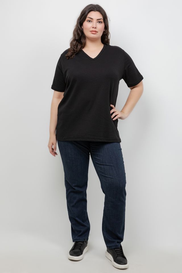Tops Black Cotton V Neck Tee