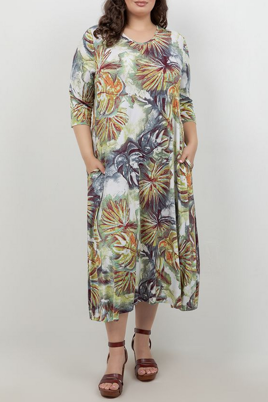 Dresses Vikki Vi Jersey Watercolor Palm V Neck Pocket Dress