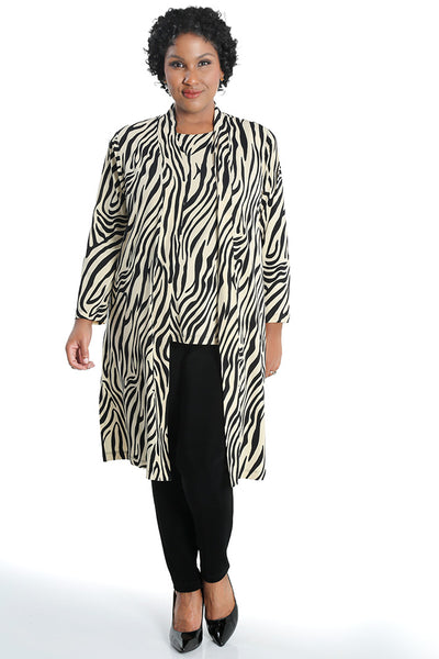 Vikki Vi Jersey Ivory Zebra Long Sleeve Kimono Duster