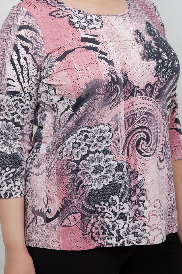 Tops Floral Pink Paisley 3/4 Sleeve Top
