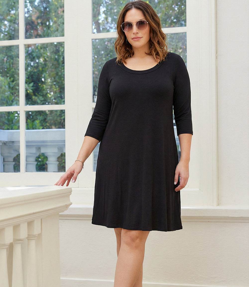 dress Plus Size Three Quarter Sleeve A-Line Dress