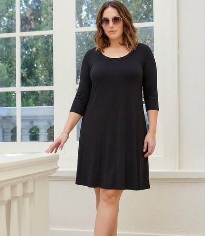 dress Plus Size Three Quarter Sleeve A-Line Dress