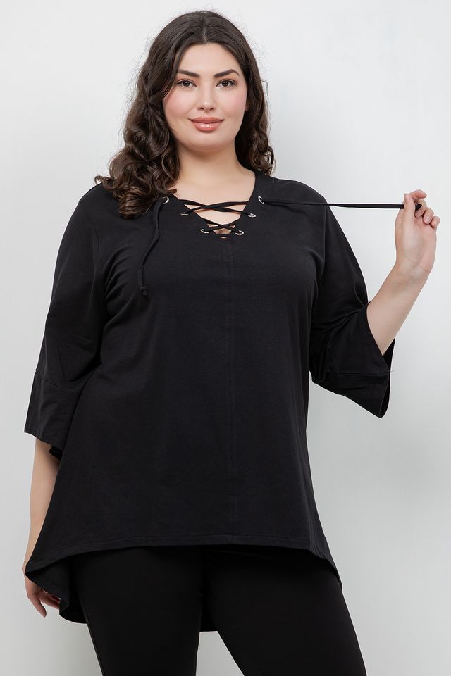 Tops Black Lace Up Tee