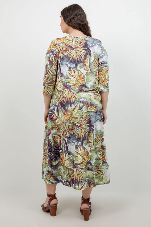 Vikki Vi Jersey Watercolor Palm V Neck Pocket Dress