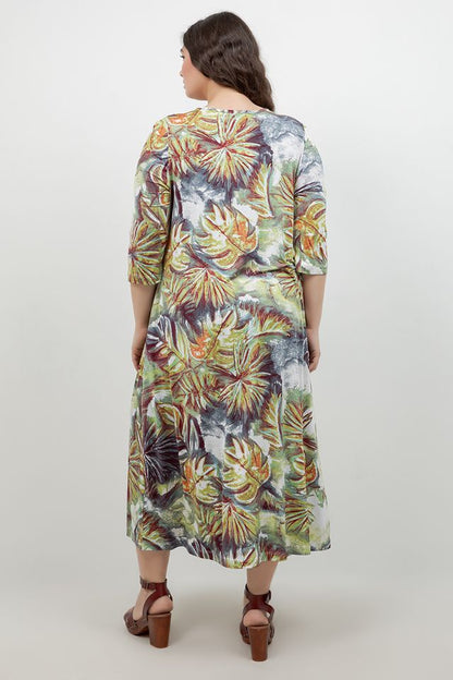 Vikki Vi Jersey Watercolor Palm V Neck Pocket Dress