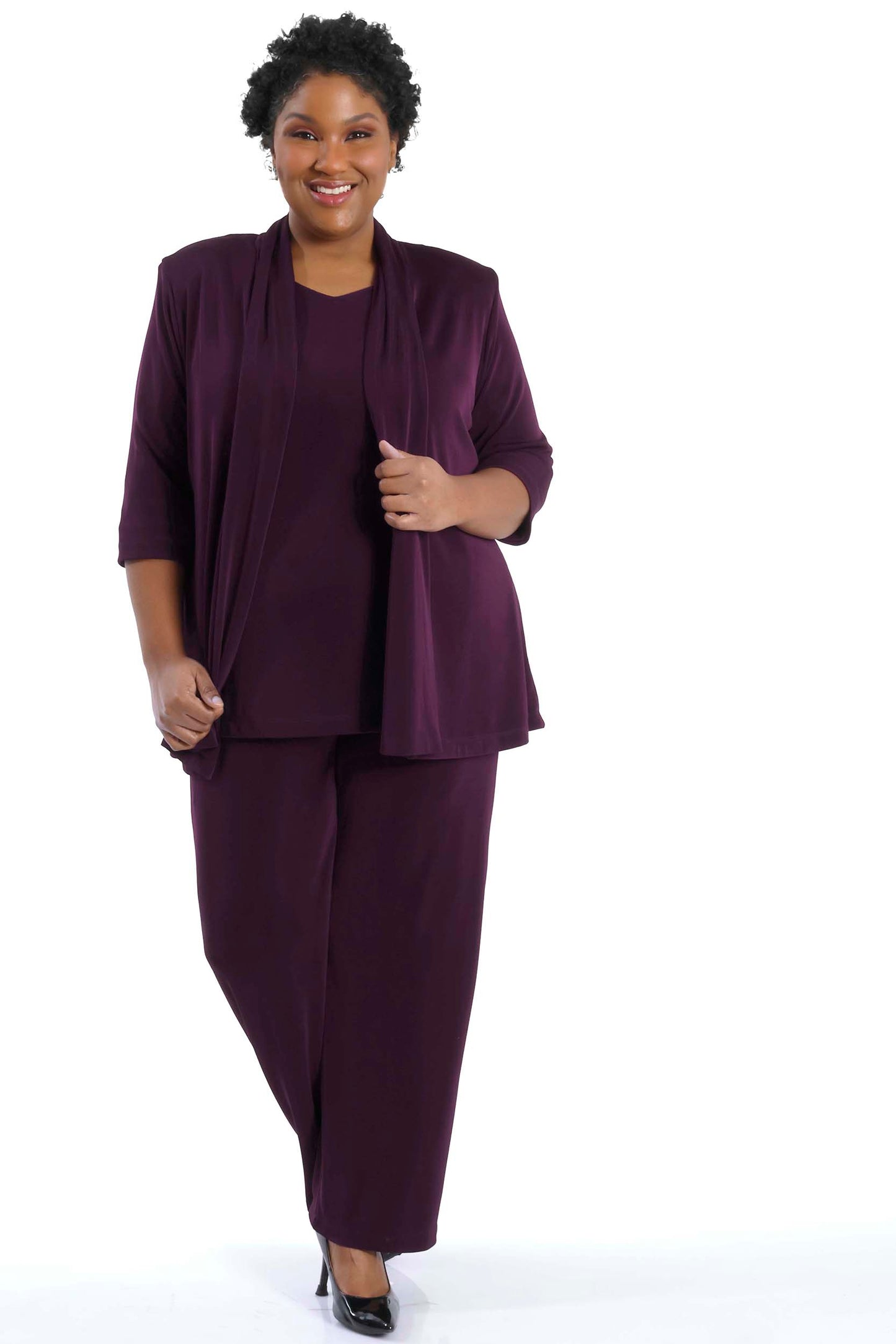 Tops Vikki Vi Classic Boysenberry V-Neck 3/4 Sleeve Tunic