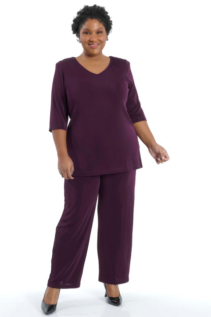 Tops Vikki Vi Classic Boysenberry V-Neck 3/4 Sleeve Tunic