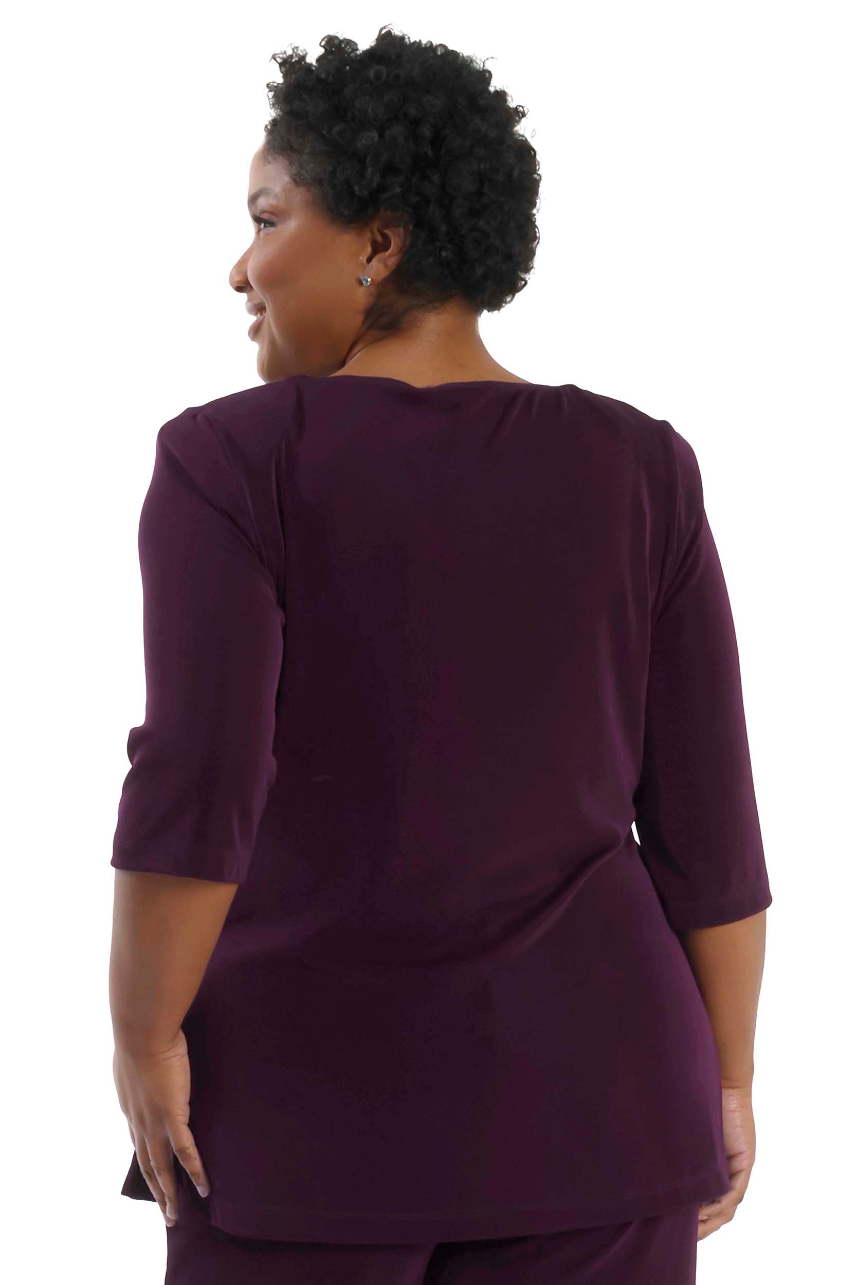 Tops Vikki Vi Classic Boysenberry V-Neck 3/4 Sleeve Tunic