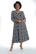 Vikki Vi Jersey Stage Geo 3/4 Sleeve A-Line Dress