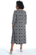 Vikki Vi Jersey Stage Geo 3/4 Sleeve A-Line Dress