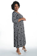 Vikki Vi Jersey Stage Geo 3/4 Sleeve A-Line Dress