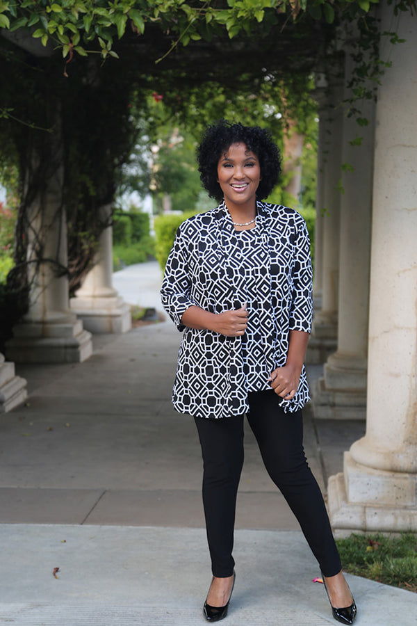 Vikki Vi Jersey Stage Geo 3/4 Sleeve Kimono Jacket
