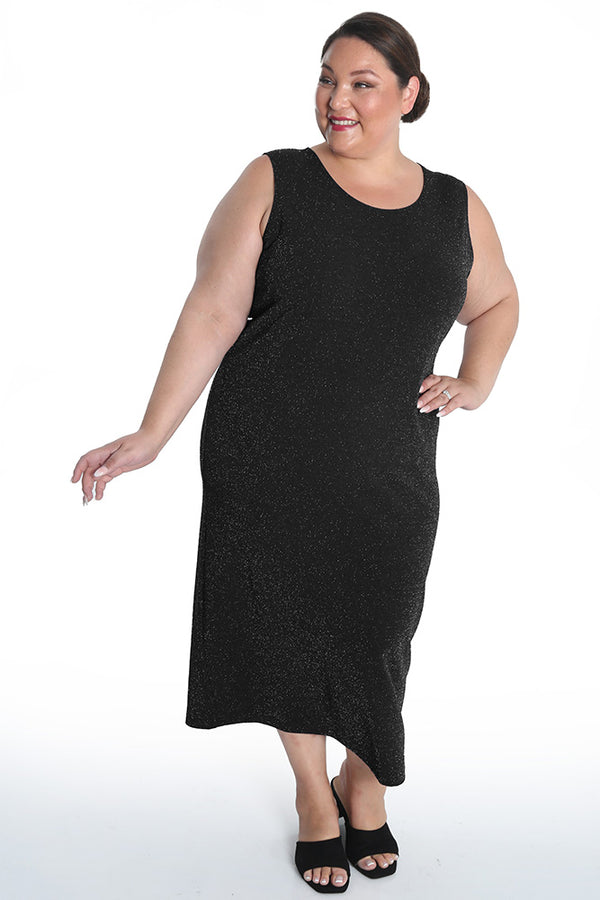 Vikki Vi Jersey Sparkle Black Tank Dress