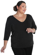 Vikki Vi Jersey Sparkle Black Deep Scoop Neck Top