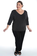 Vikki Vi Jersey Sparkle Black Deep Scoop Neck Top