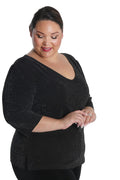 Vikki Vi Jersey Sparkle Black Deep Scoop Neck Top
