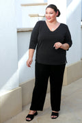 Vikki Vi Jersey Sparkle Black Deep Scoop Neck Top