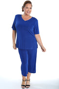 Vikki Vi Silky Classic Royal V-Neck Short Sleeve Tunic