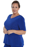 Vikki Vi Silky Classic Royal V-Neck Short Sleeve Tunic