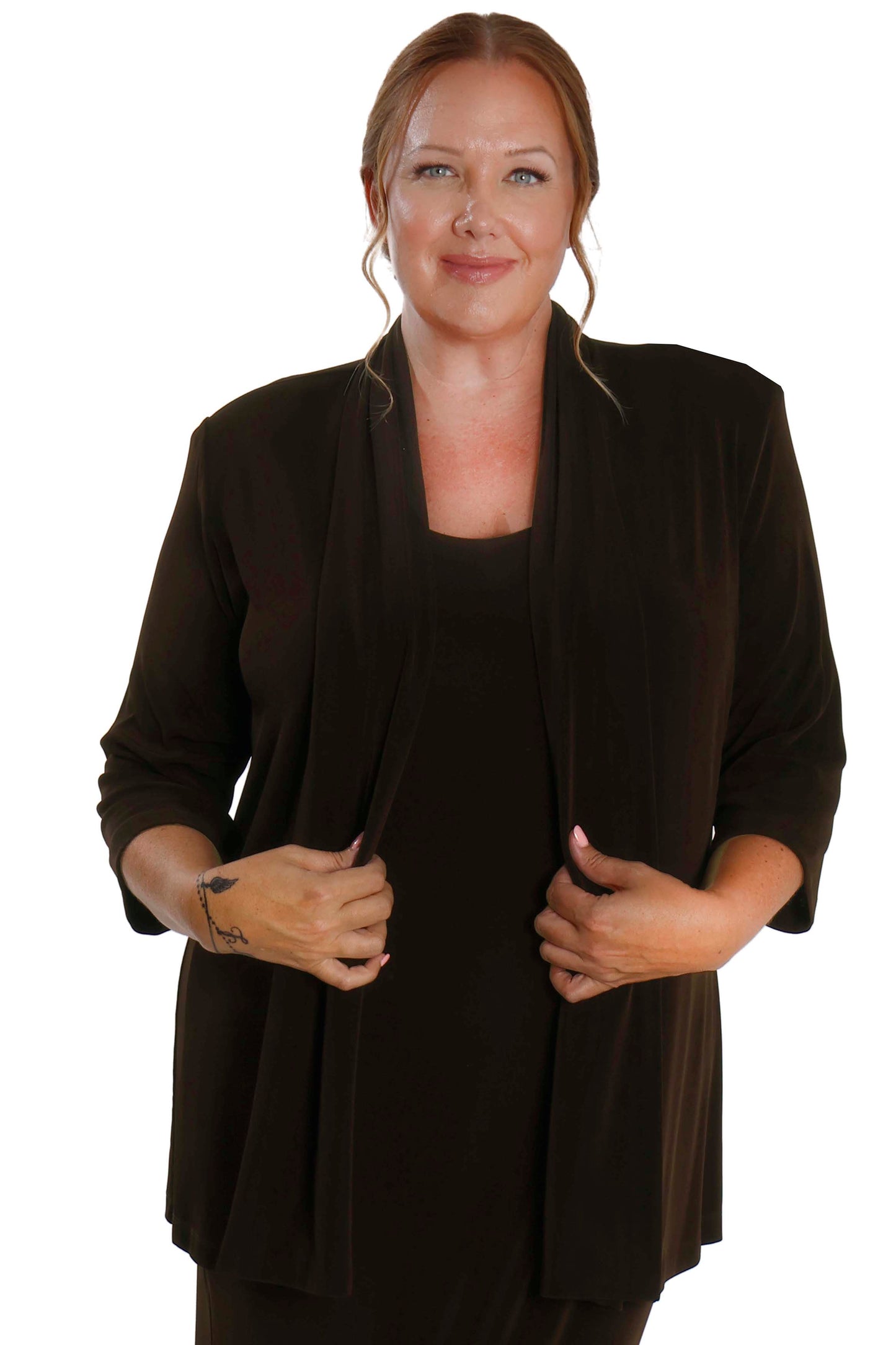 Jackets Vikki Vi Classic Chocolate 3/4 Sleeve Kimono Jacket