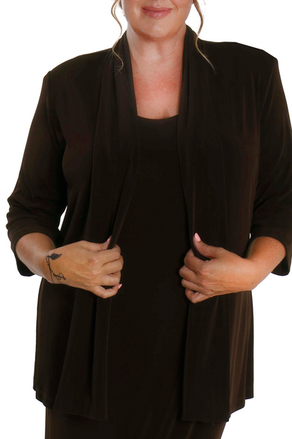 Jackets Vikki Vi Classic Chocolate 3/4 Sleeve Kimono Jacket