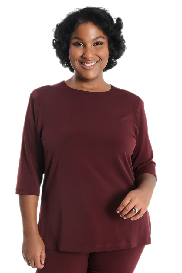 Vikki Vi Jersey Bordeaux 3/4 Sleeve Top