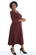 Vikki Vi Jersey Bordeaux 3/4 Sleeve A-Line Dress