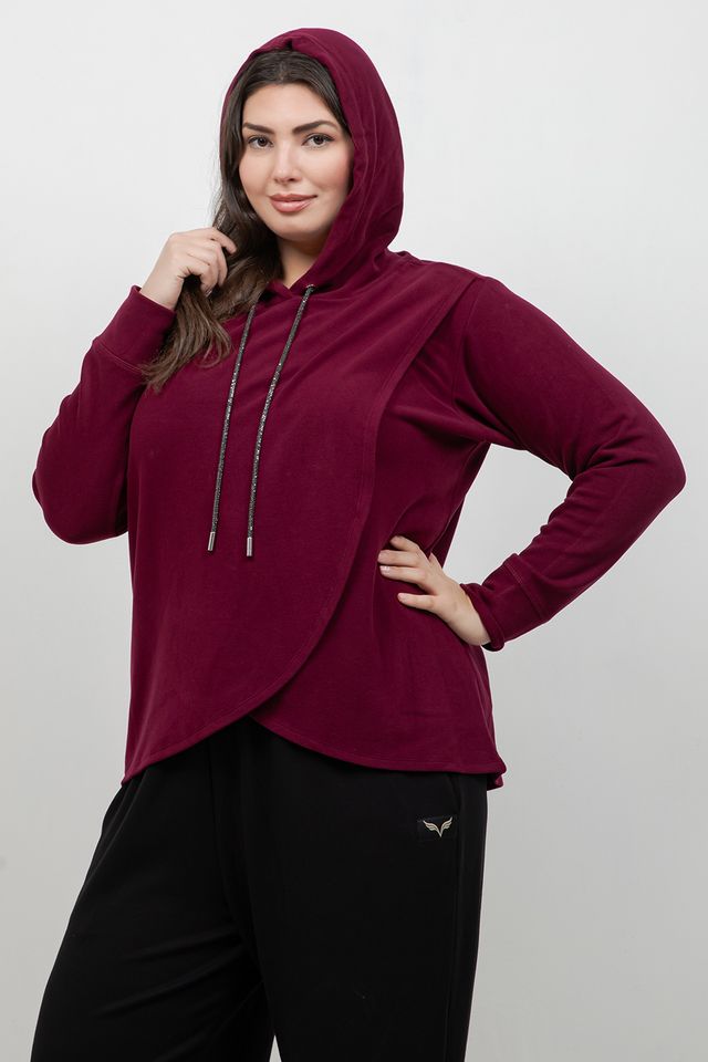 Karen Kane Wine Layer Front Hoodie