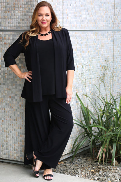 Pants Vikki Vi Jersey Black Wide Leg Pull on Pant
