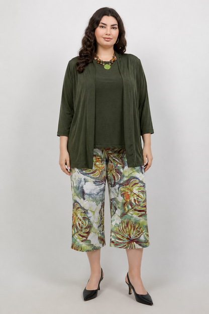 Vikki Vi Jersey Watercolor Palm Crop Pants