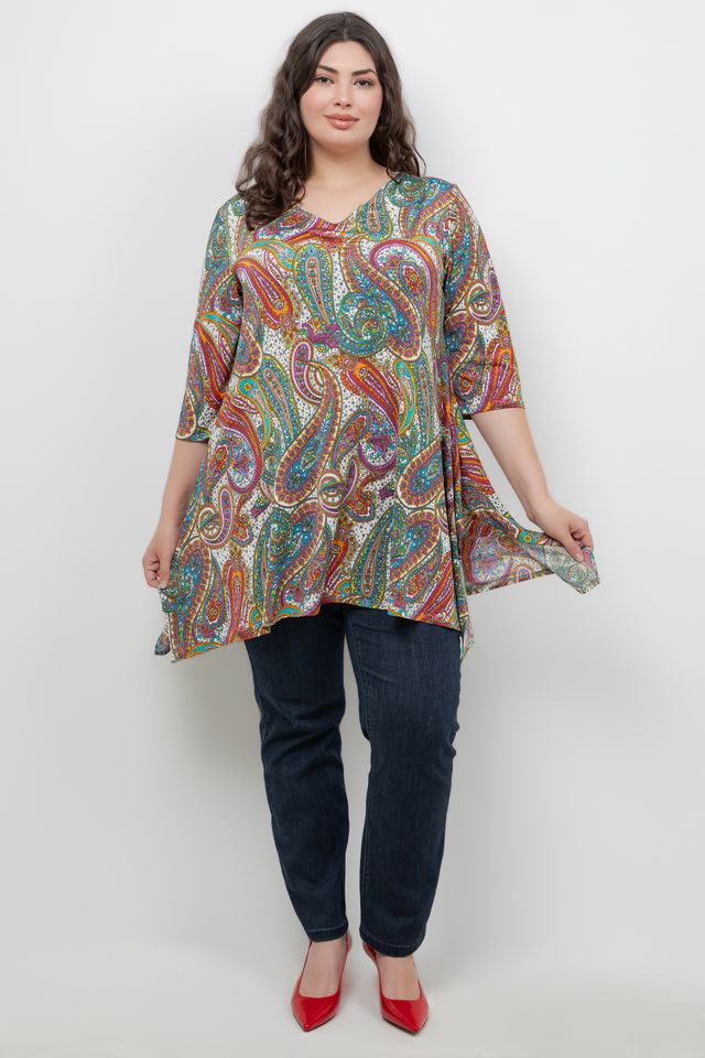 Tops Vikki Vi Jersey Paisley Handkerchief Tunic