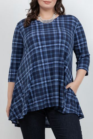 Tops Vikki Vi Jersey Urban Plaid Pocket Swing Tunic