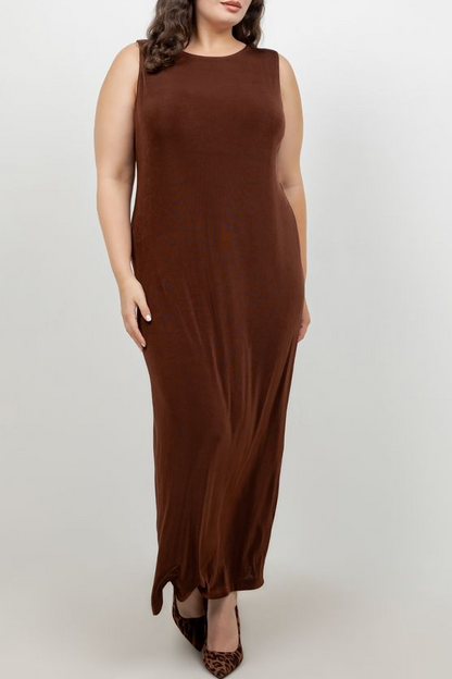 Vikki Vi Classic Bronze Jewel Neckline Maxi Dress