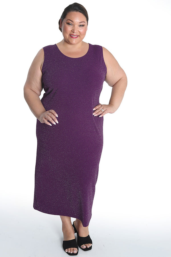 Vikki Vi Jersey Sparkle Eggplant Tank Dress