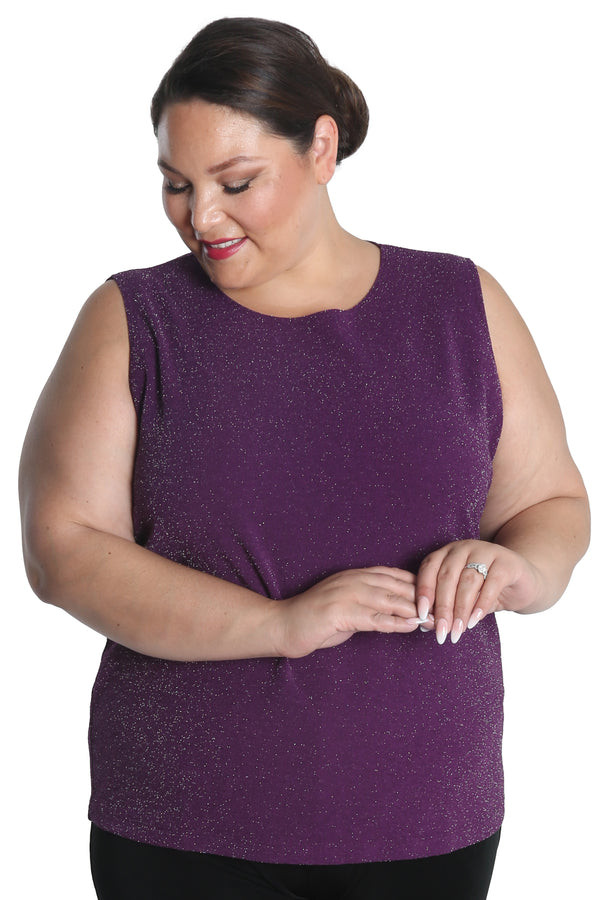 Vikki Vi Jersey Sparkle Eggplant Tank