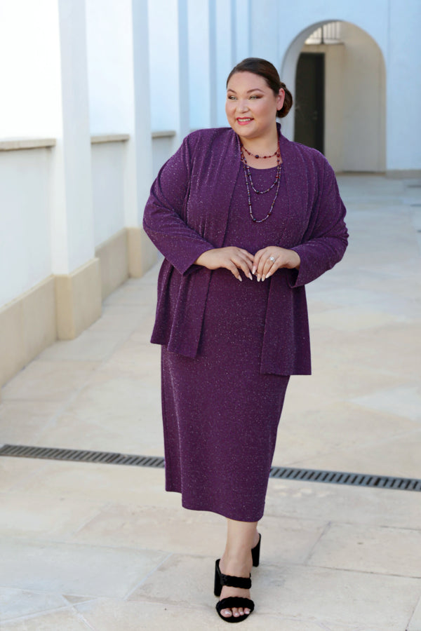 Vikki Vi Jersey Sparkle Eggplant Kimono Jacket