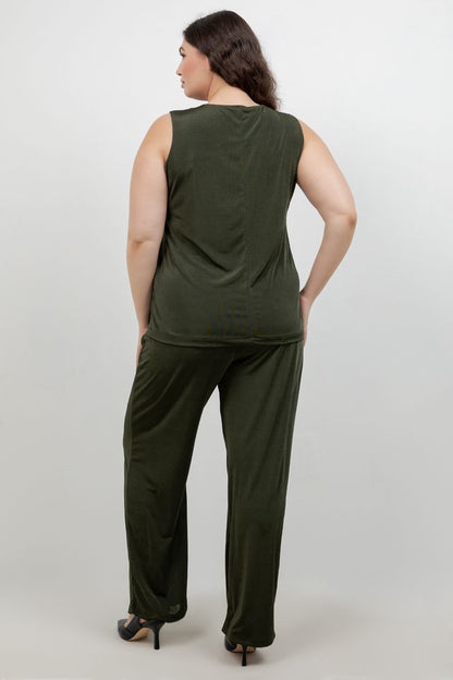 Tops Vikki Vi Silky Classic Olive Tank